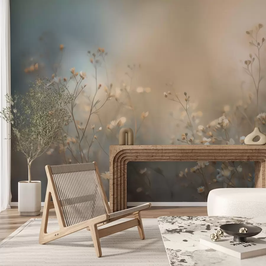 Valokuvatapetti pienikukkaiset niittoruohot matalaa syväterävyyttä vasten w05386