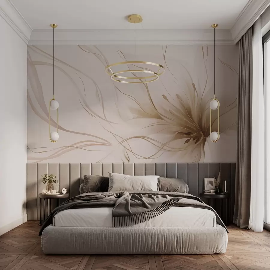Valokuvatapetti Abstrakti beige kukka, jossa on virtaavia viivoja Fluid Art -tyylillä w05428v2