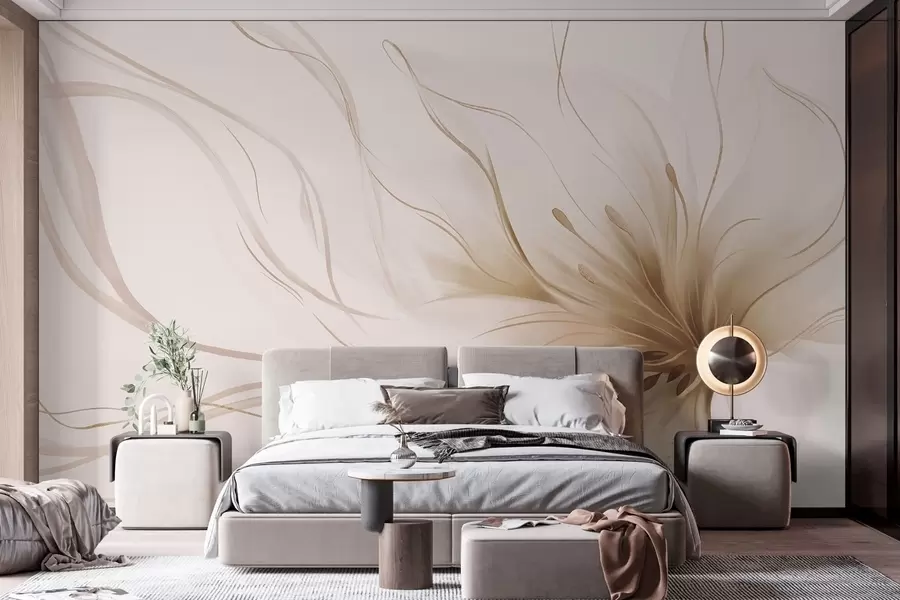 Valokuvatapetti Abstrakti beige kukka, jossa on virtaavia viivoja Fluid Art -tyylillä w05428v2