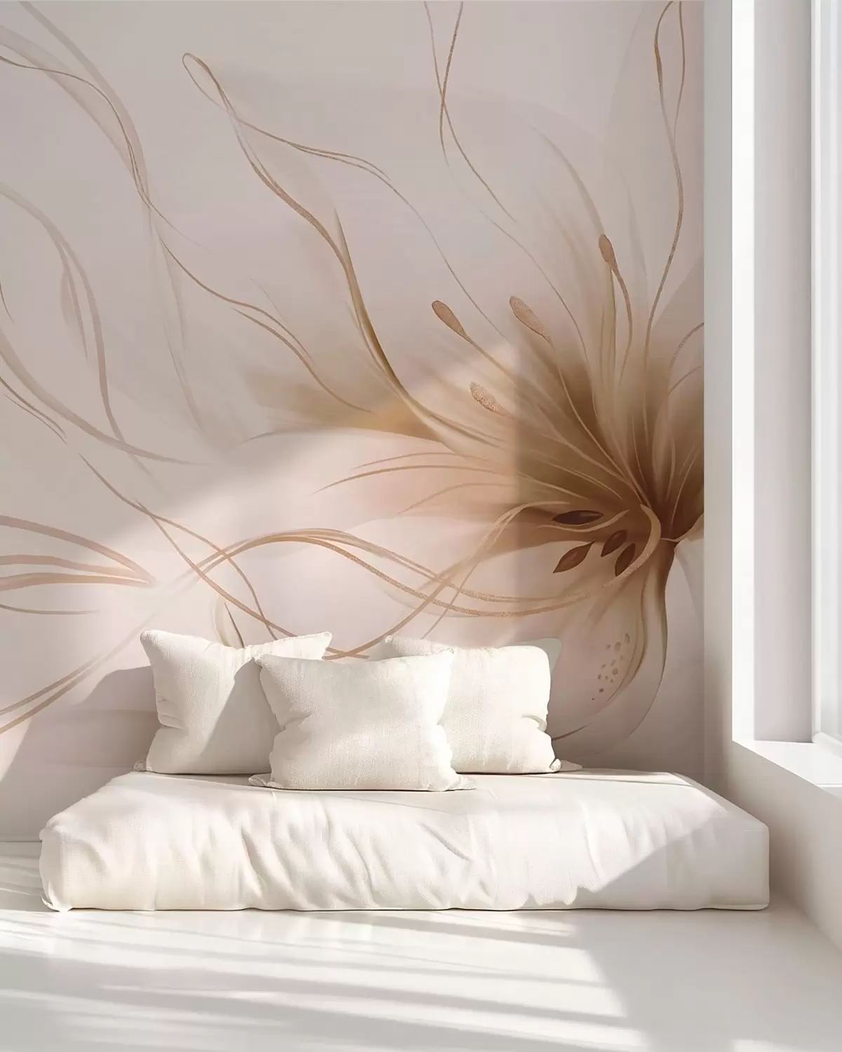 Valokuvatapetti Beige kukka virtaavin viivoin w05428v2