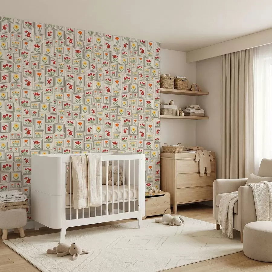 Valokuvatapetti Kehystetyt kukkakuvitukset lämpimissä sävyissä a01173