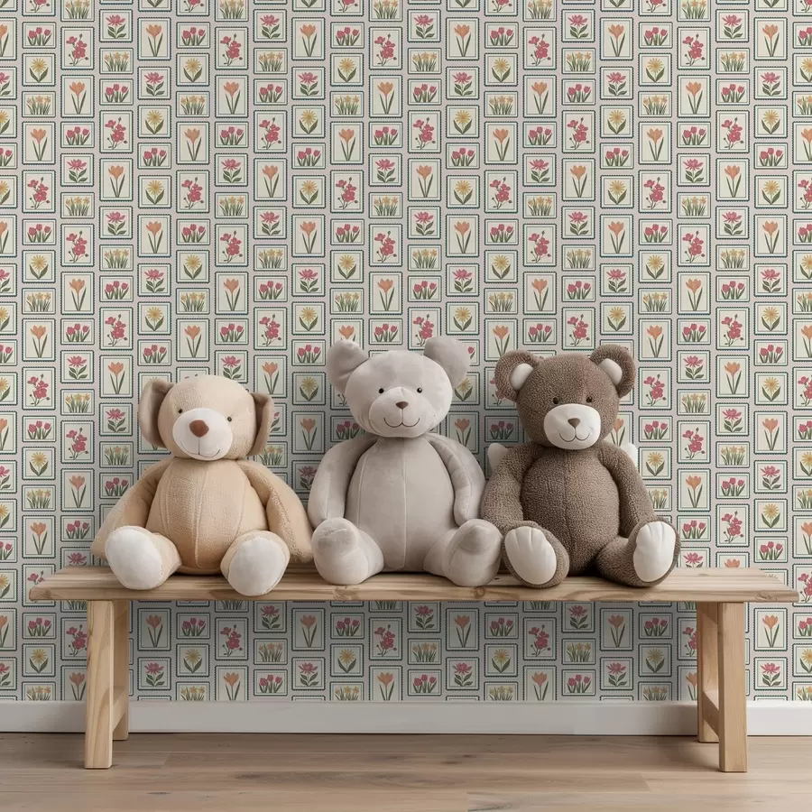 Valokuvatapetti Kehystetyt kukkakuvitukset, joissa on reunus a01174