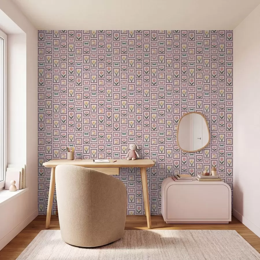 Valokuvatapetti Kehystetyt kuvitukset lila-sävyissä a01175v1