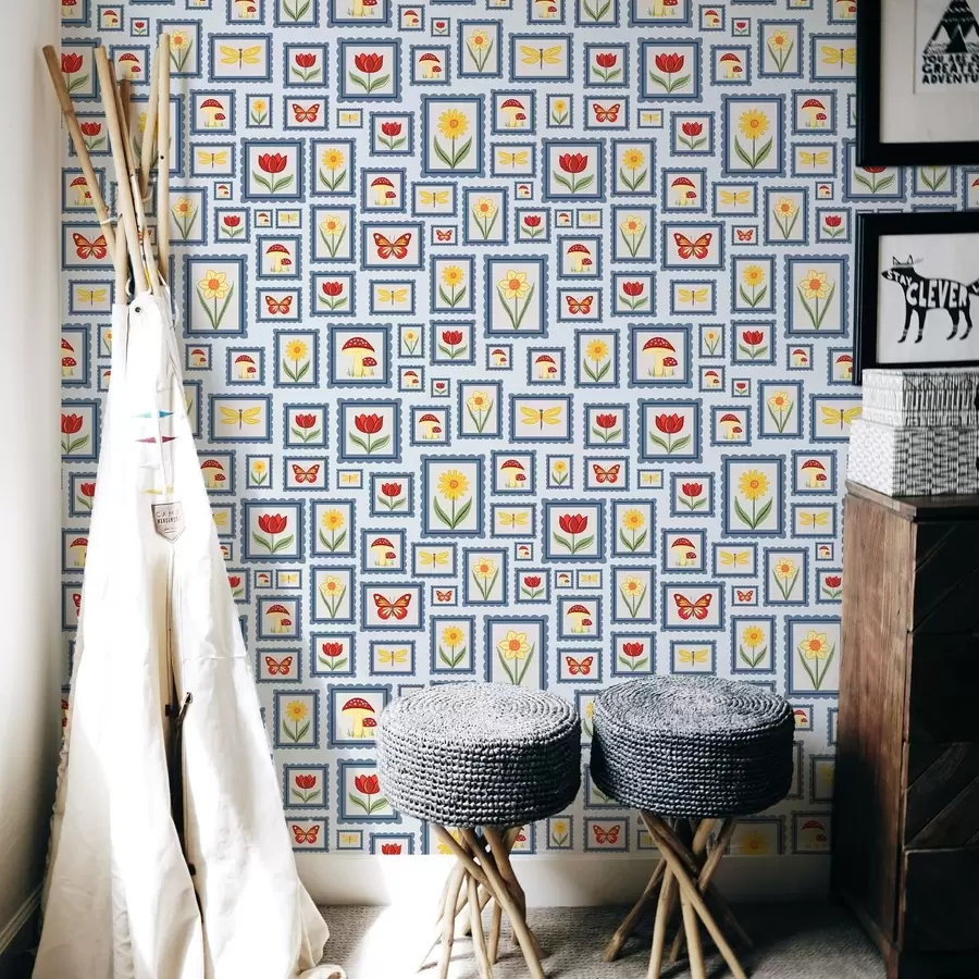 Valokuvatapetti Kehystetyt kuvitukset sinisellä taustalla a01176