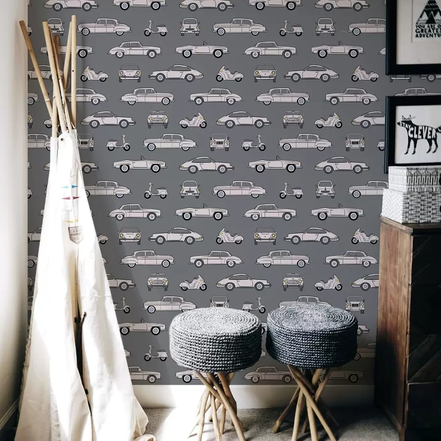 Valokuvatapetti Retroautot ja skootterit tummalla taustalla a01178v3