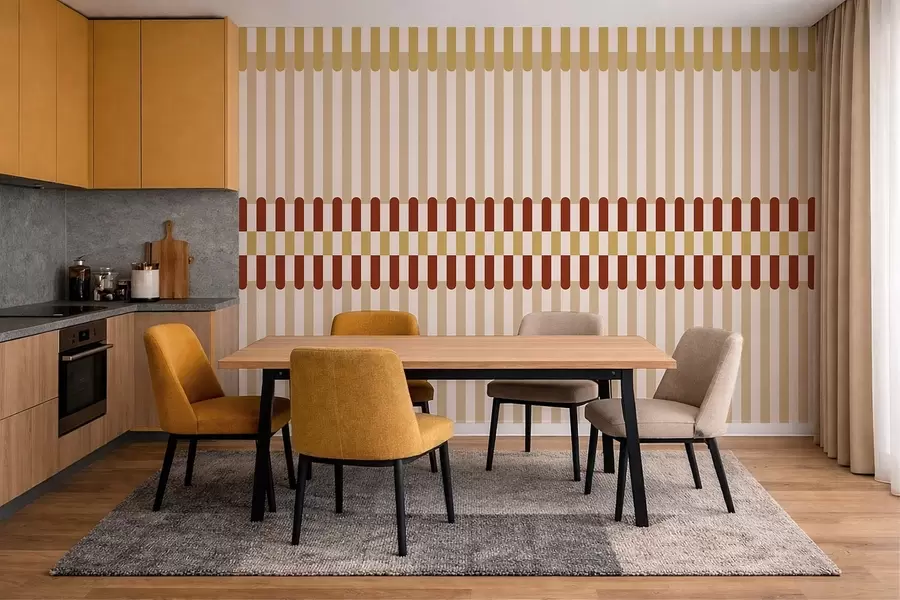 Valokuvatapetti Raidallinen kuosi beige- ja terrakottasävyissä w05150v3