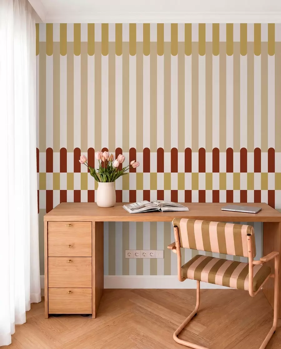 Valokuvatapetti Raidallinen kuosi beige- ja terrakottasävyissä w05150v3