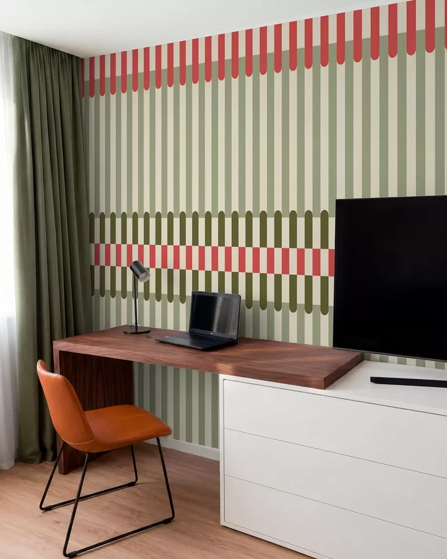 Valokuvatapetti Vihreän ja korallin sävyissä oleva raidallinen kuvio w05150v4