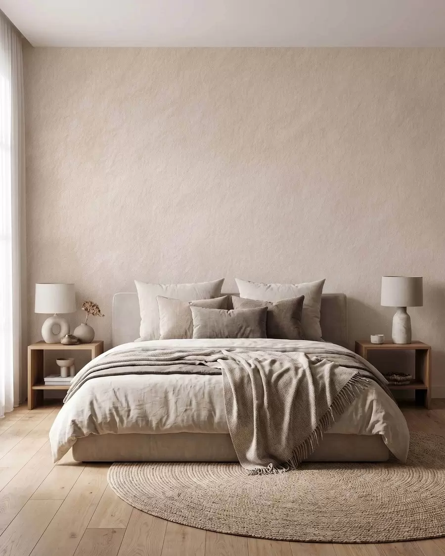 Valokuvatapetti Vaaleanbeige tausta koristekipsityylillä, minimalismi, kivikuvio w09800