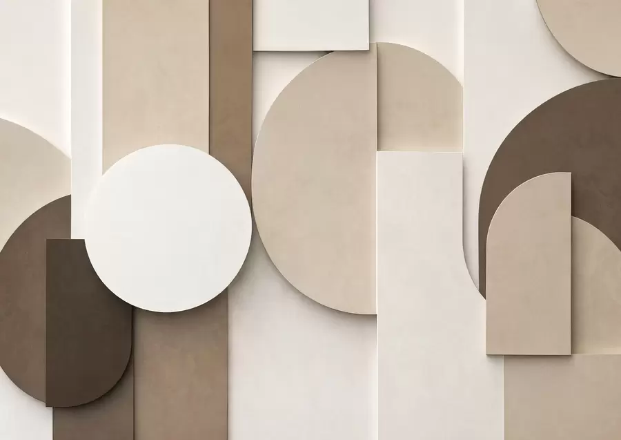 Valokuvatapetti Teksturoidut beige-väriset geometriset muodot kerroksellisessa 3D-kokonaisuudessa, minimalistinen ja moderni seinätaide w05598