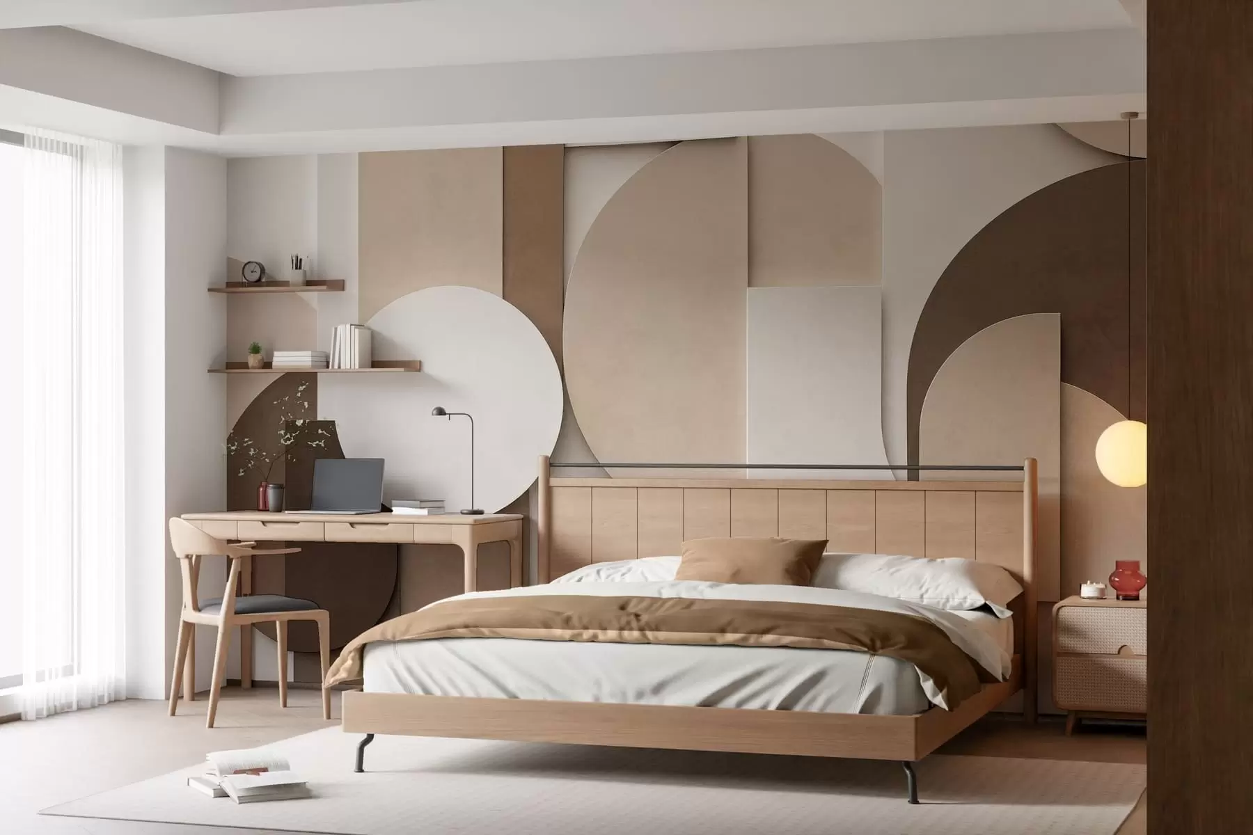 Valokuvatapetti Teksturoidut beige-väriset geometriset muodot kerroksellisessa 3D-kokonaisuudessa, minimalistinen ja moderni seinätaide w05598