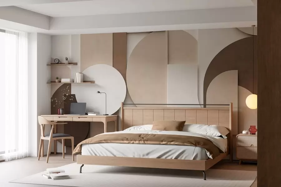 Valokuvatapetti Teksturoidut beige-väriset geometriset muodot kerroksellisessa 3D-kokonaisuudessa, minimalistinen ja moderni seinätaide w05598