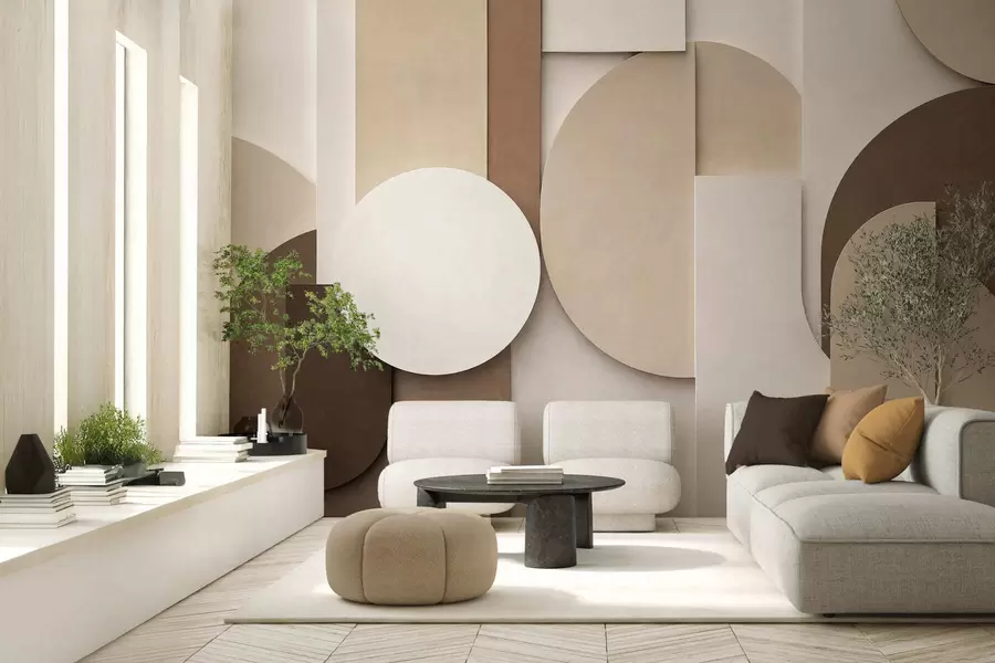 Valokuvatapetti Teksturoidut beige-väriset geometriset muodot kerroksellisessa 3D-kokonaisuudessa, minimalistinen ja moderni seinätaide w05598