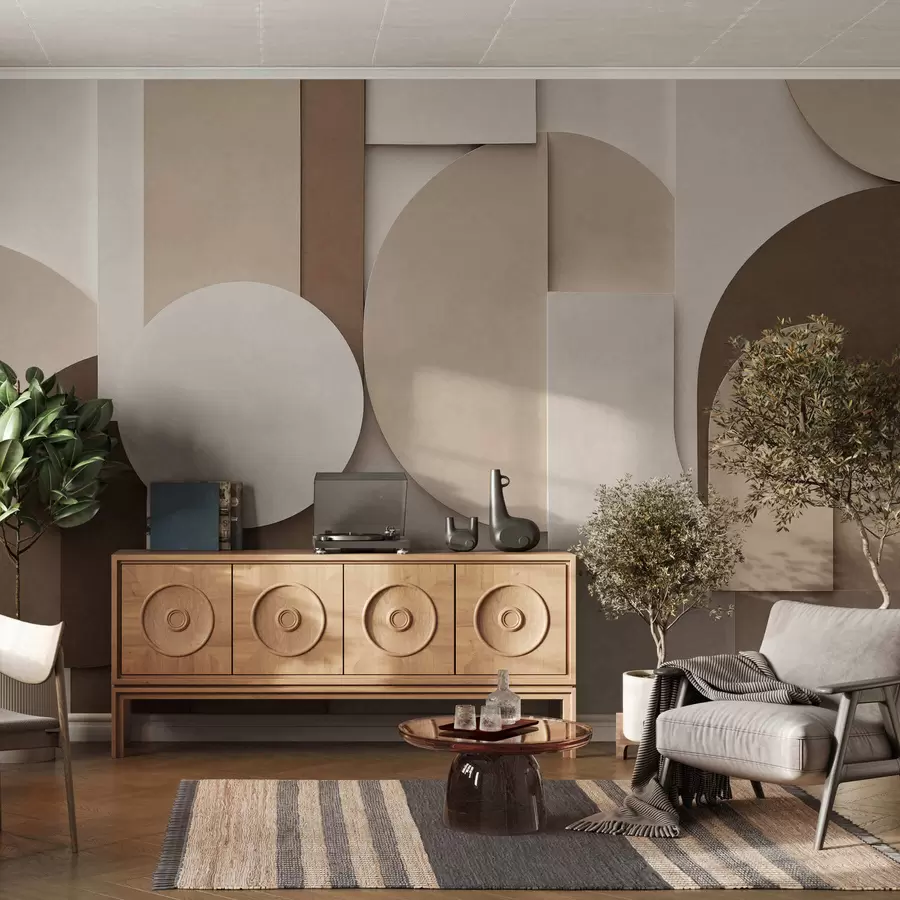 Valokuvatapetti Teksturoidut beige-väriset geometriset muodot kerroksellisessa 3D-kokonaisuudessa, minimalistinen ja moderni seinätaide w05598