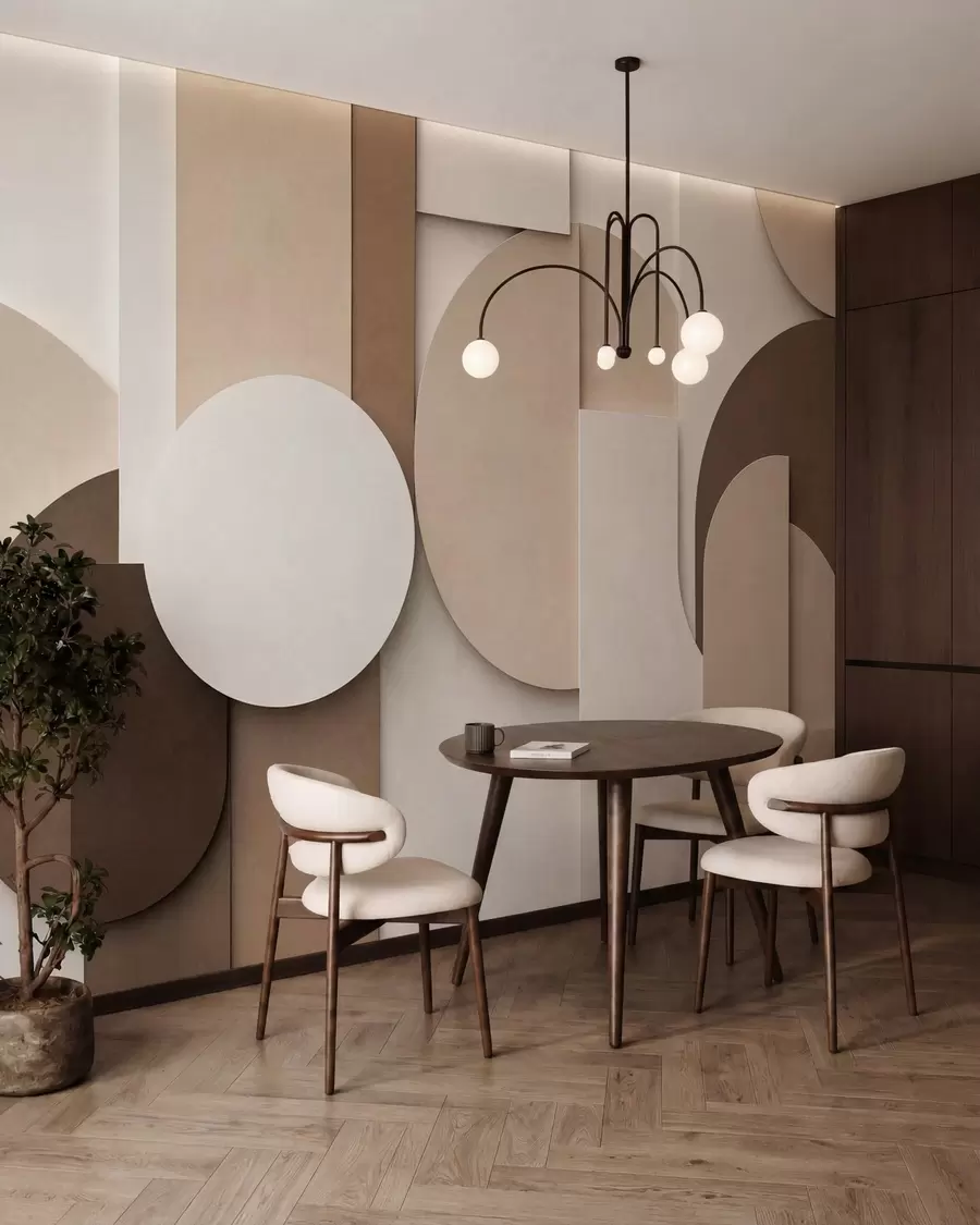 Valokuvatapetti Teksturoidut beige-väriset geometriset muodot kerroksellisessa 3D-kokonaisuudessa, minimalistinen ja moderni seinätaide w05598