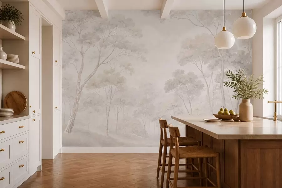 Valokuvatapetti Pehmeä, sumuinen metsä pastellisävyissä w05624v1