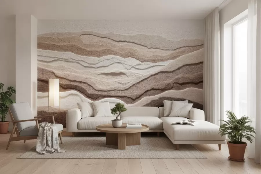 Valokuvatapetti Teksturoitu tapetti, jossa on kerroksellisia hiekkamuodostelmia lämpimässä beige-sävyissä w09807