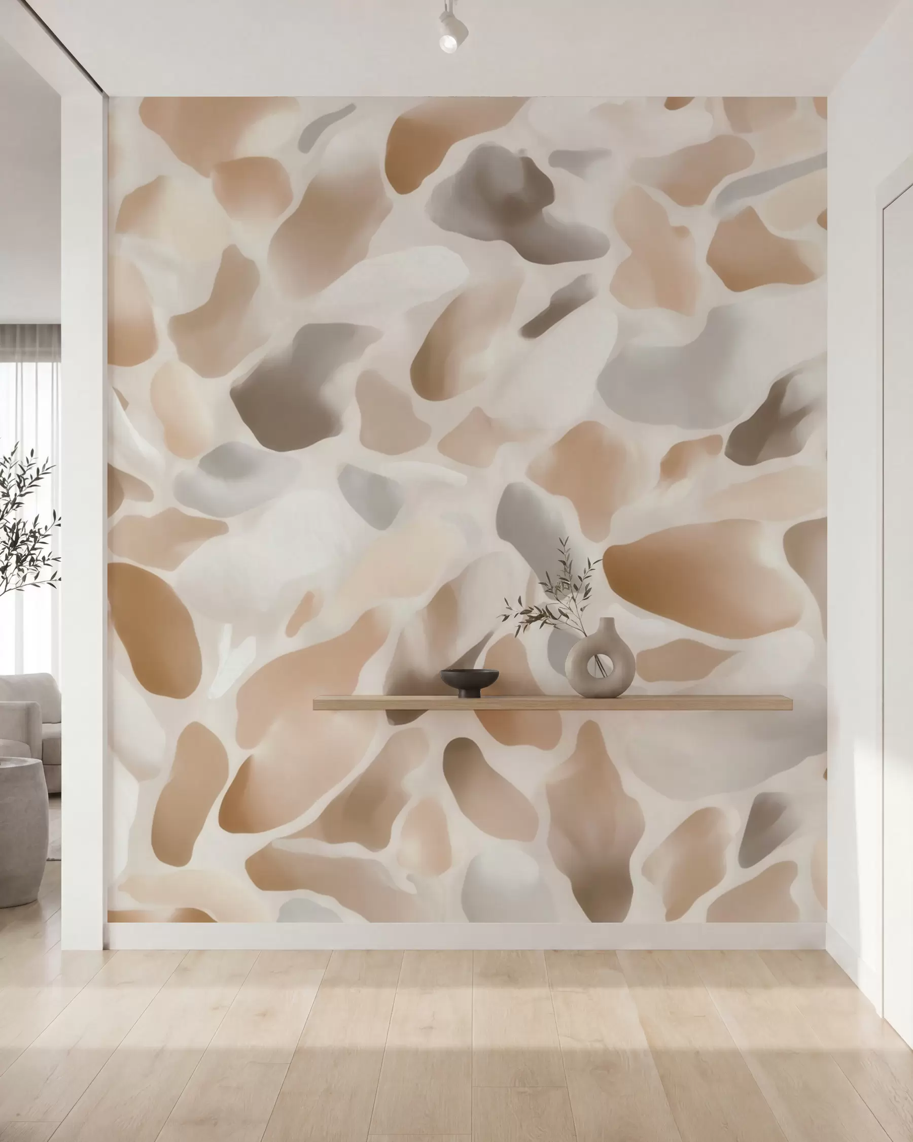 Valokuvatapetti Abstrakti, luonnollinen terrazzo-kuvio vaaleissa sävyissä w09933