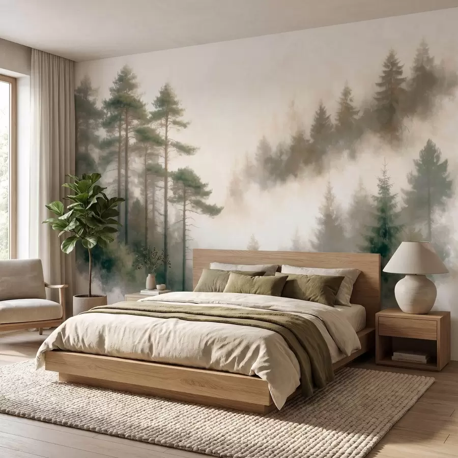 Valokuvatapetti Aamuisen mäntymetsän vesivärityylinen kuva w09916