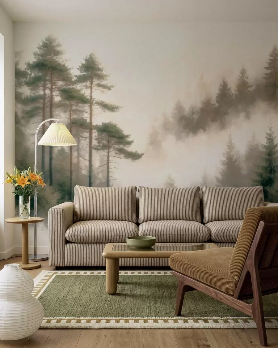 Valokuvatapetti Aamuisen mäntymetsän vesivärityylinen kuva w09916