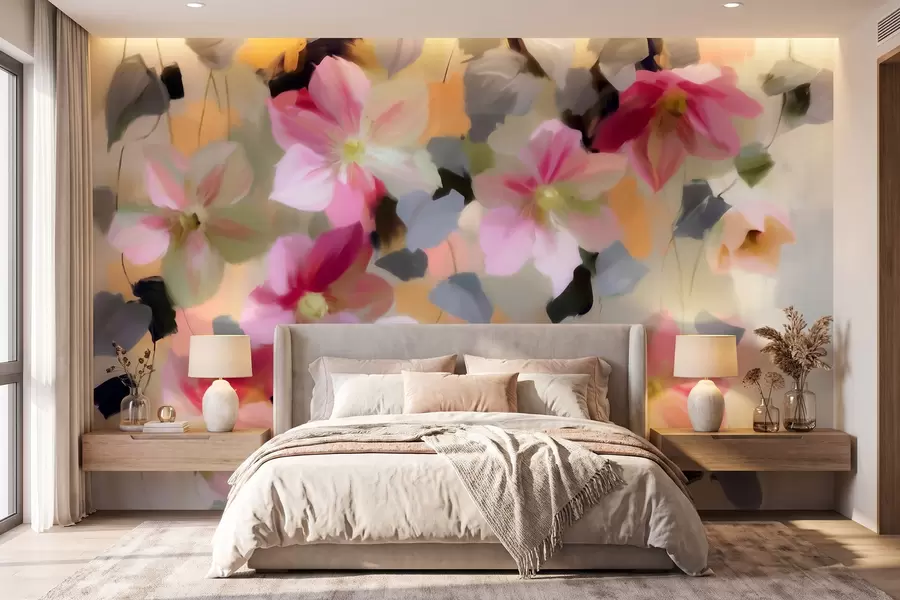 Valokuvatapetti Valoisa ja ilmava sommitelma, jossa on roikkuvia kukkia akvarellityylillä w09931