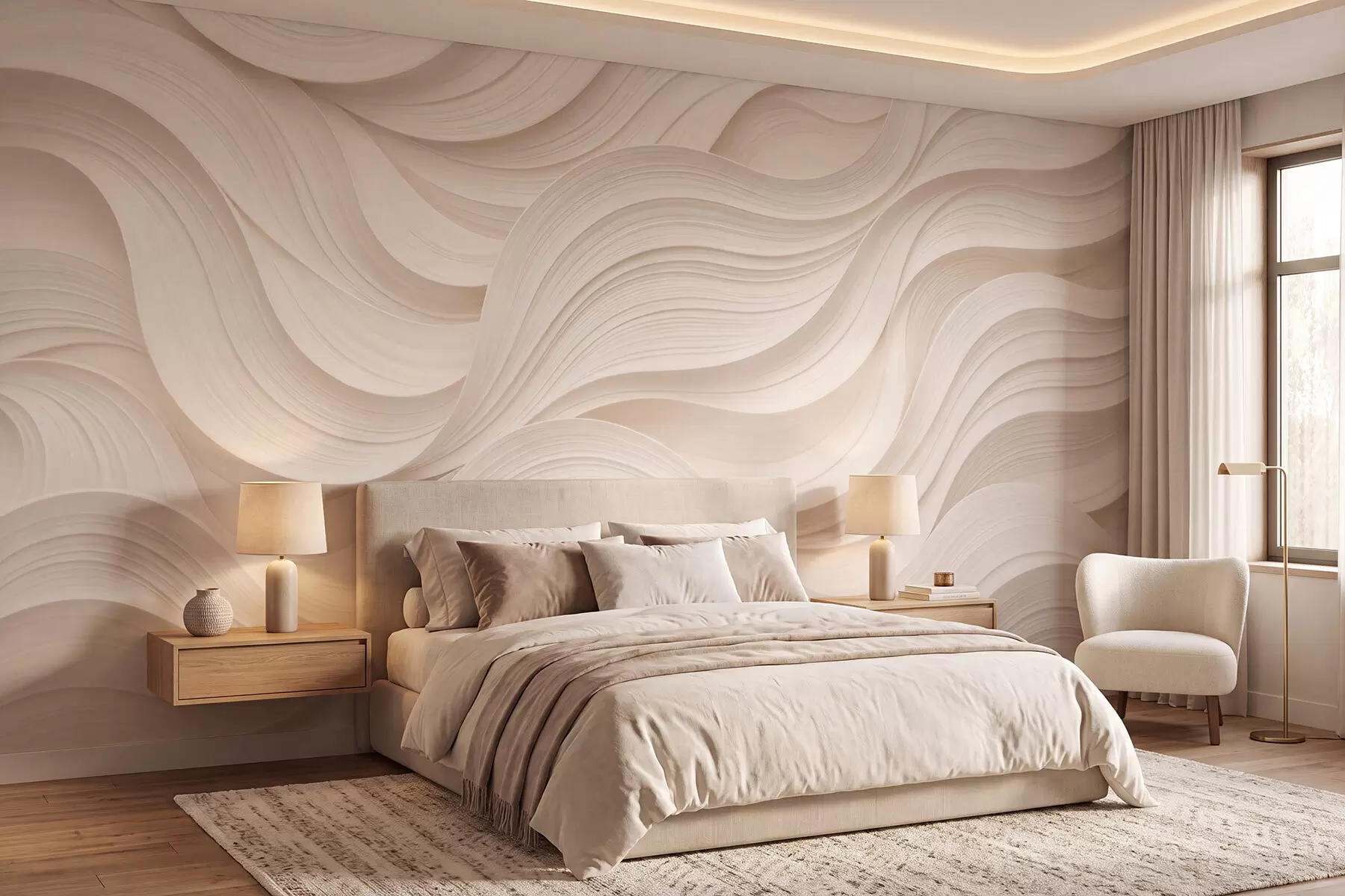 Valokuvatapetti Abstraktit aaltoilevat beige-väriset aallot 3D-tyylillä w09957