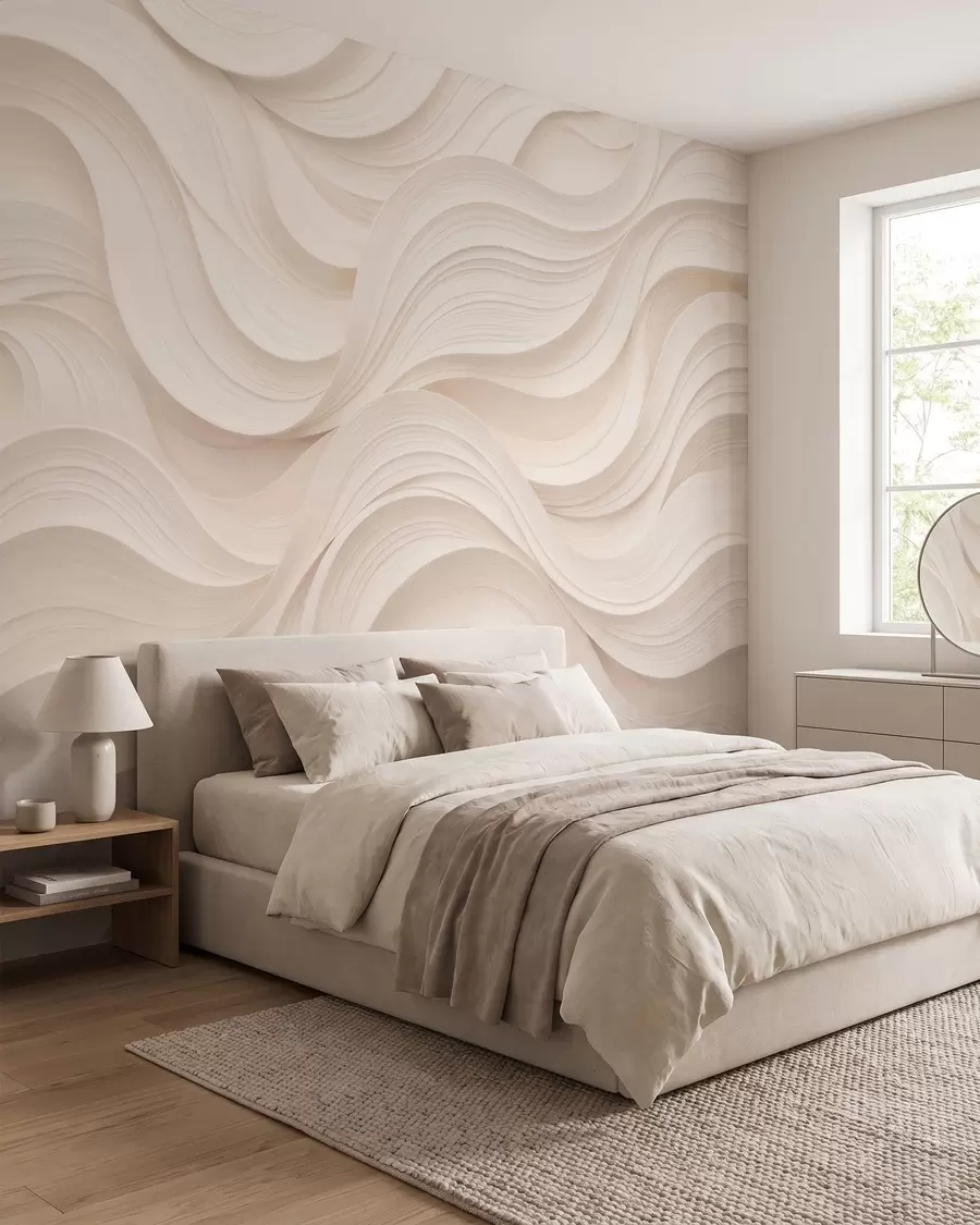 Valokuvatapetti Abstraktit aaltoilevat beige-väriset aallot 3D-tyylillä w09957
