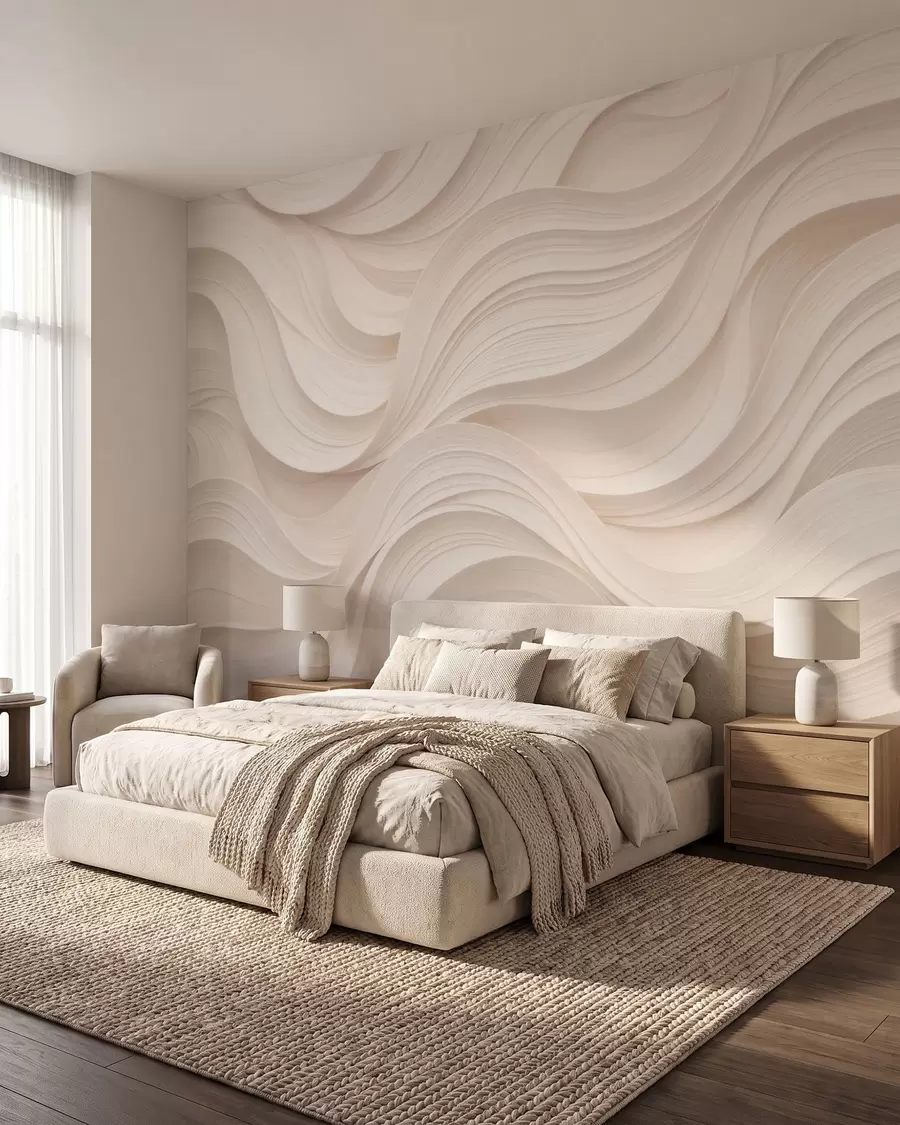 Valokuvatapetti Abstraktit aaltoilevat beige-väriset aallot 3D-tyylillä w09957