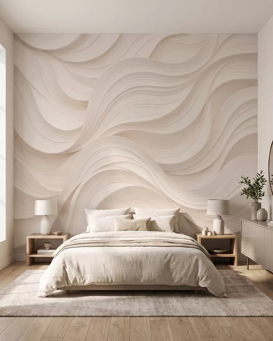 Valokuvatapetti Abstraktit aaltoilevat beige-väriset aallot 3D-tyylillä w09957