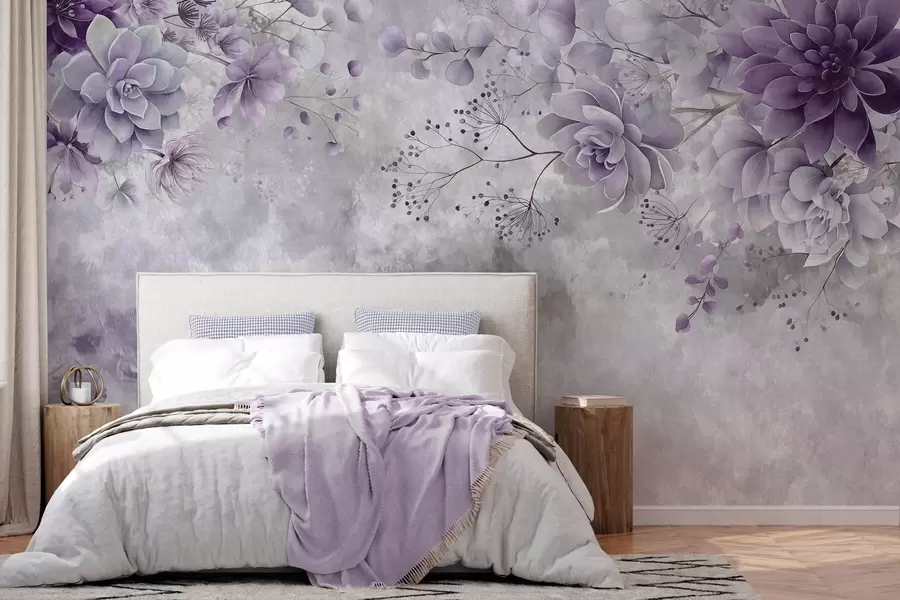Valokuvatapetti Ylhäältä katsottu kuva retrotyylisistä fantasiakukista, violetin sävyissä w05753v2