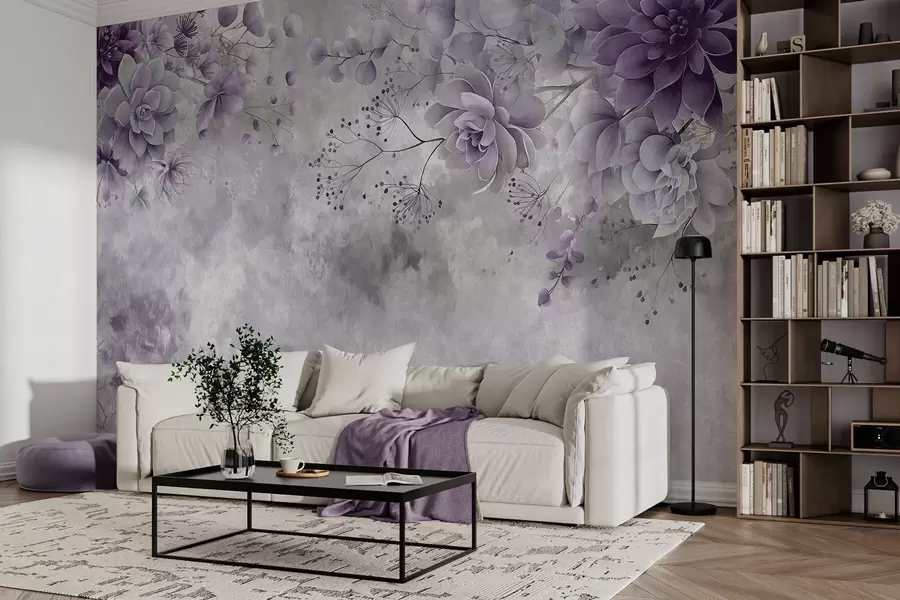 Valokuvatapetti Ylhäältä katsottu kuva retrotyylisistä fantasiakukista, violetin sävyissä w05753v2