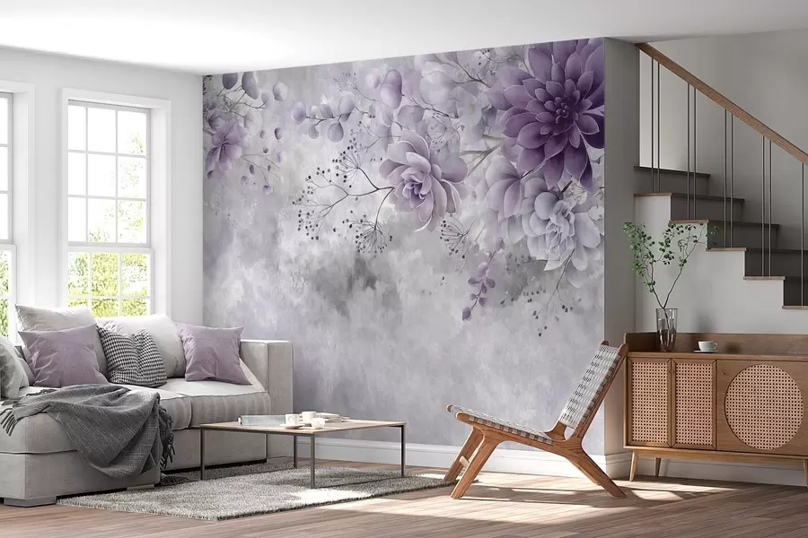Valokuvatapetti Ylhäältä katsottu kuva retrotyylisistä fantasiakukista, violetin sävyissä w05753v2