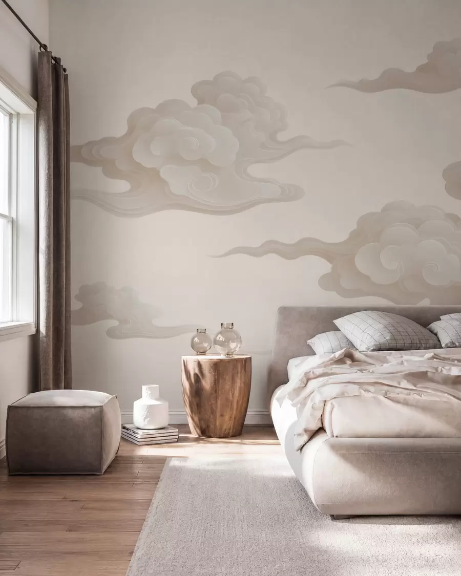 Valokuvatapetti Minimalistiset itämaiset pilvet beige-kermanvärisissä sävyissä w10036