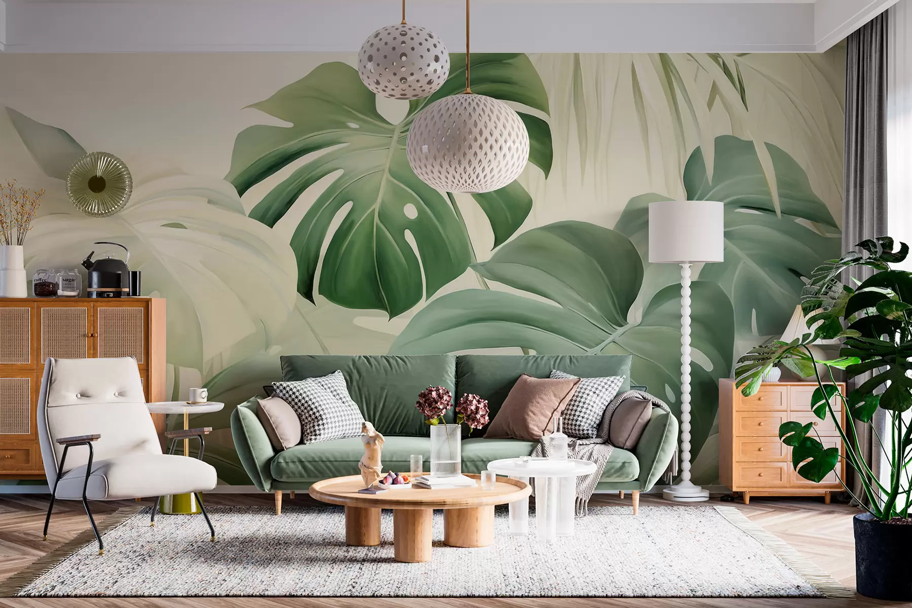 Valokuvatapetti Monstera, palmunlehdet w05909