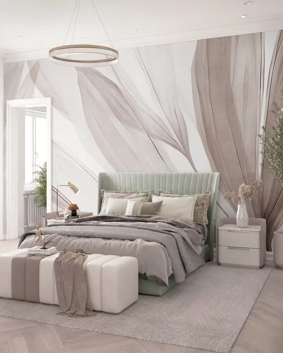 Valokuvatapetti Silkkiset lehdet · Beige w10063v1