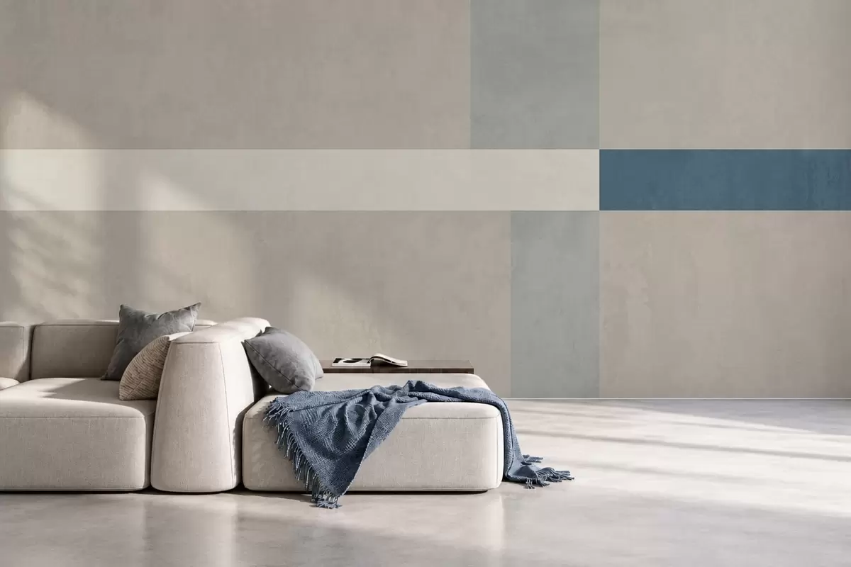 Valokuvatapetti Abstraktit beige- ja harmaat suorakulmiot, joissa on sininen korostus w05891v2