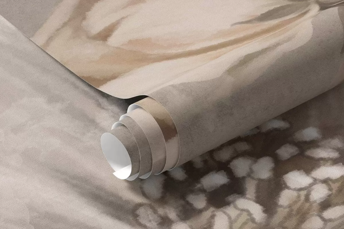 Valokuvatapetti Suuret kermanväriset ja beige-väriset kukat ja lehdet w05958