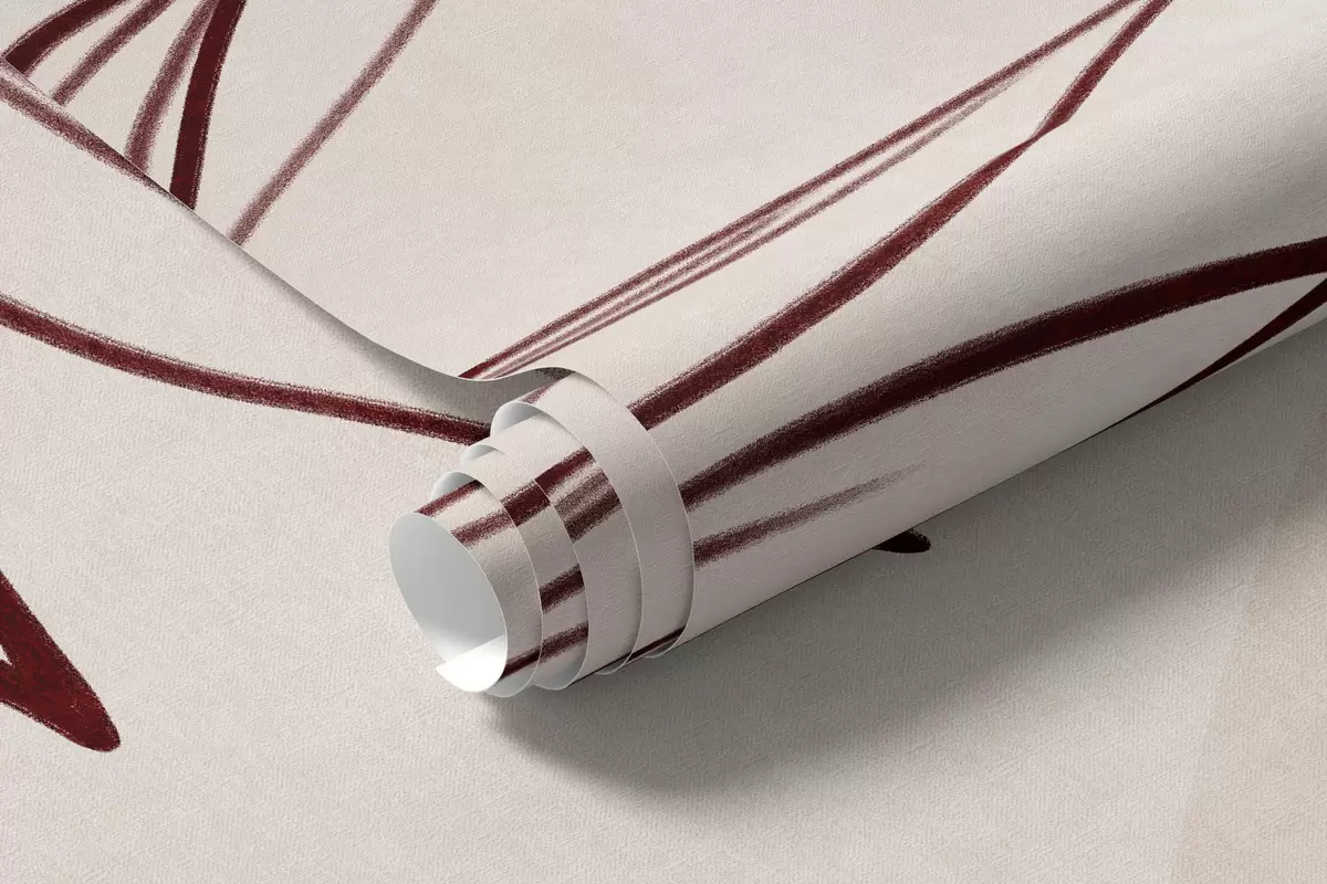 Valokuvatapetti Minimalistinen viivapiirros trooppisista lehdistä ja lehtimassasta, pastellisävyiset pyöreät muodot w10111v1