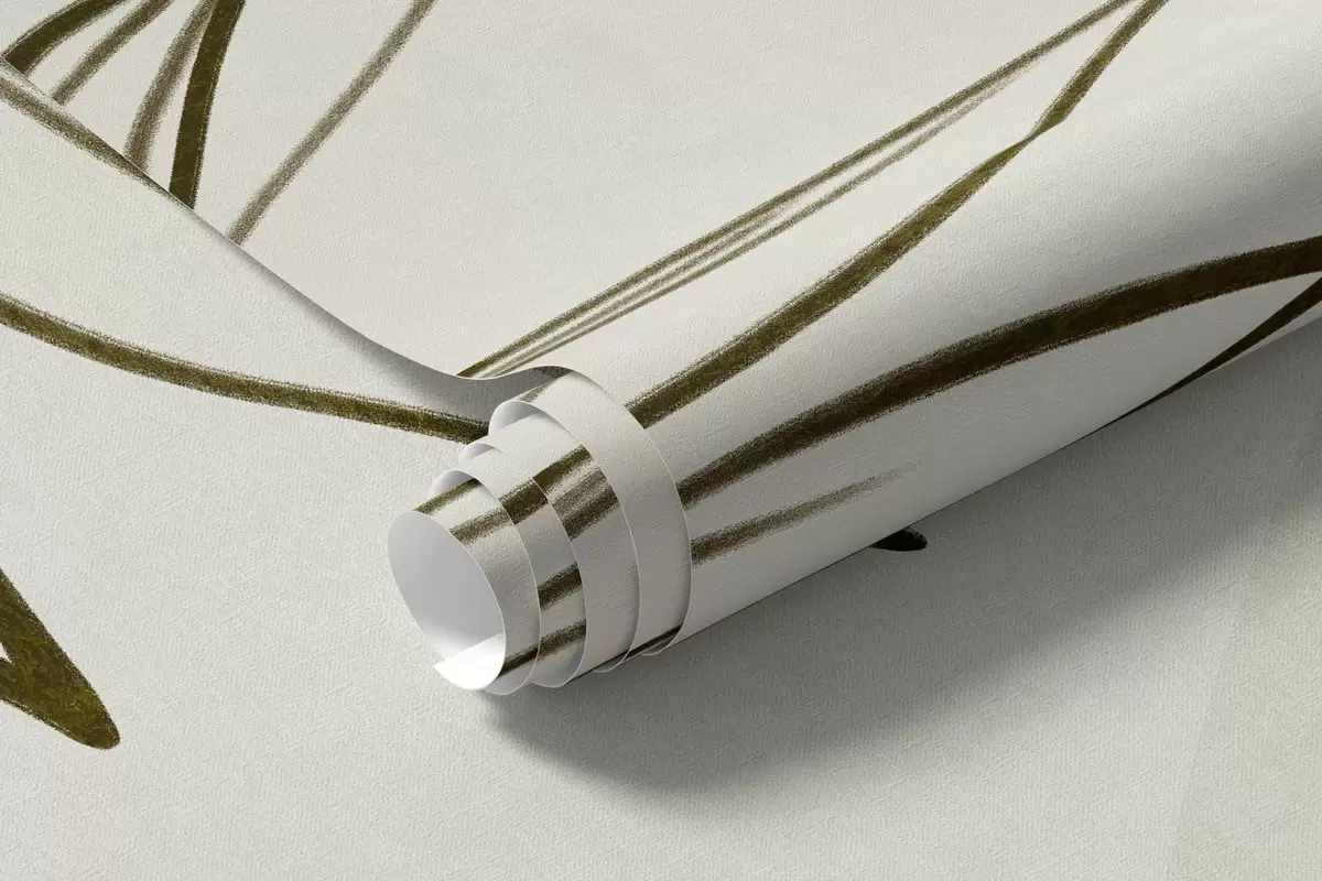 Valokuvatapetti Minimalistinen viivapiirros trooppisista lehdistä ja lehtimassasta, pastellisävyiset pyöreät muodot w10111v2