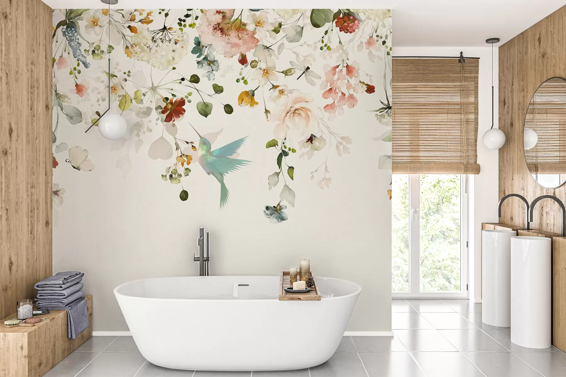 Valokuvatapetti Kukat ja kolibrit u59610