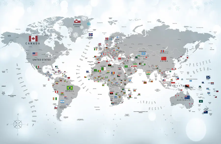 Valokuvatapetti Maailman kartta lipuilla u72599