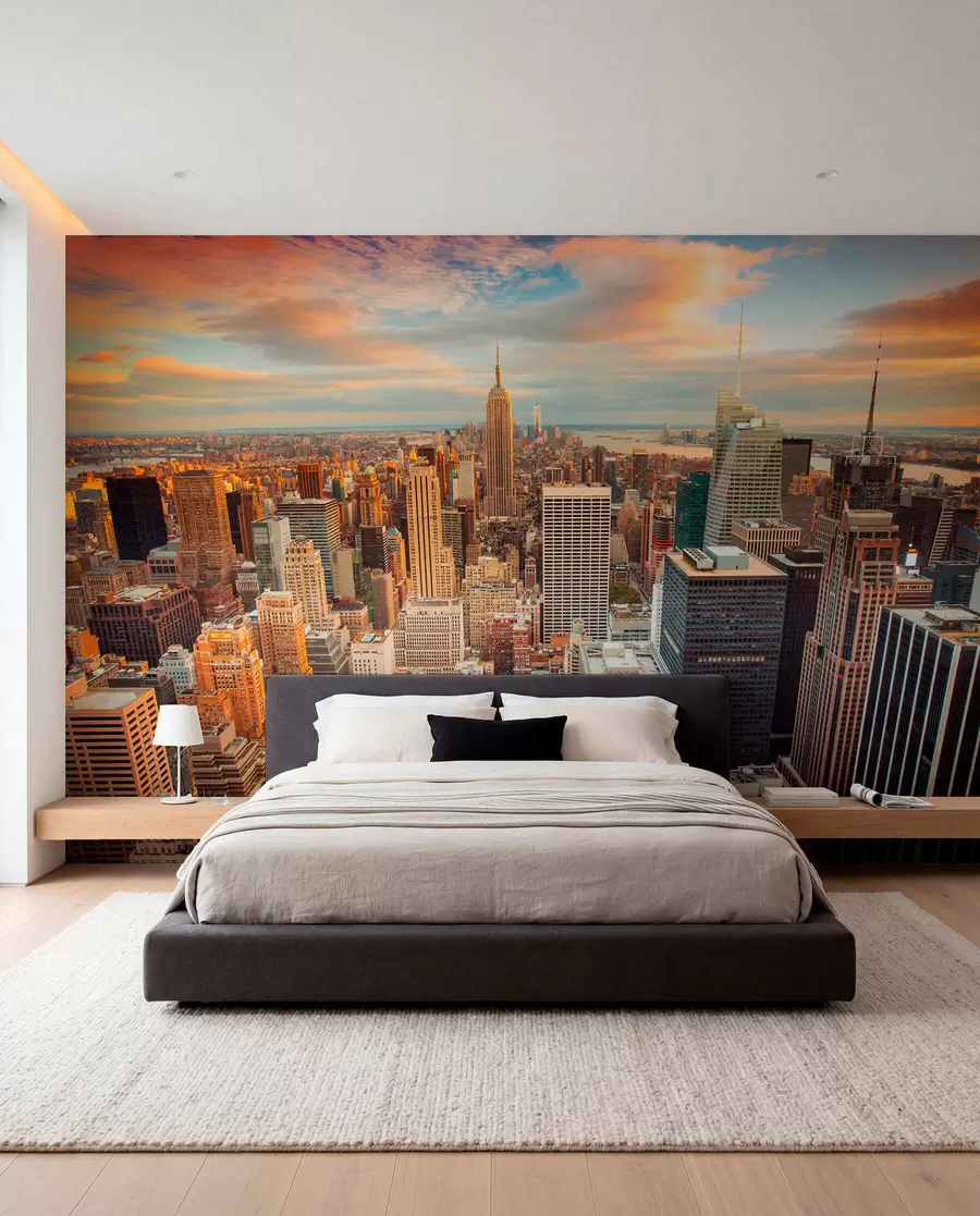 Valokuvatapetti Ilmanäkymä New Yorkin auringonlaskuun u80529