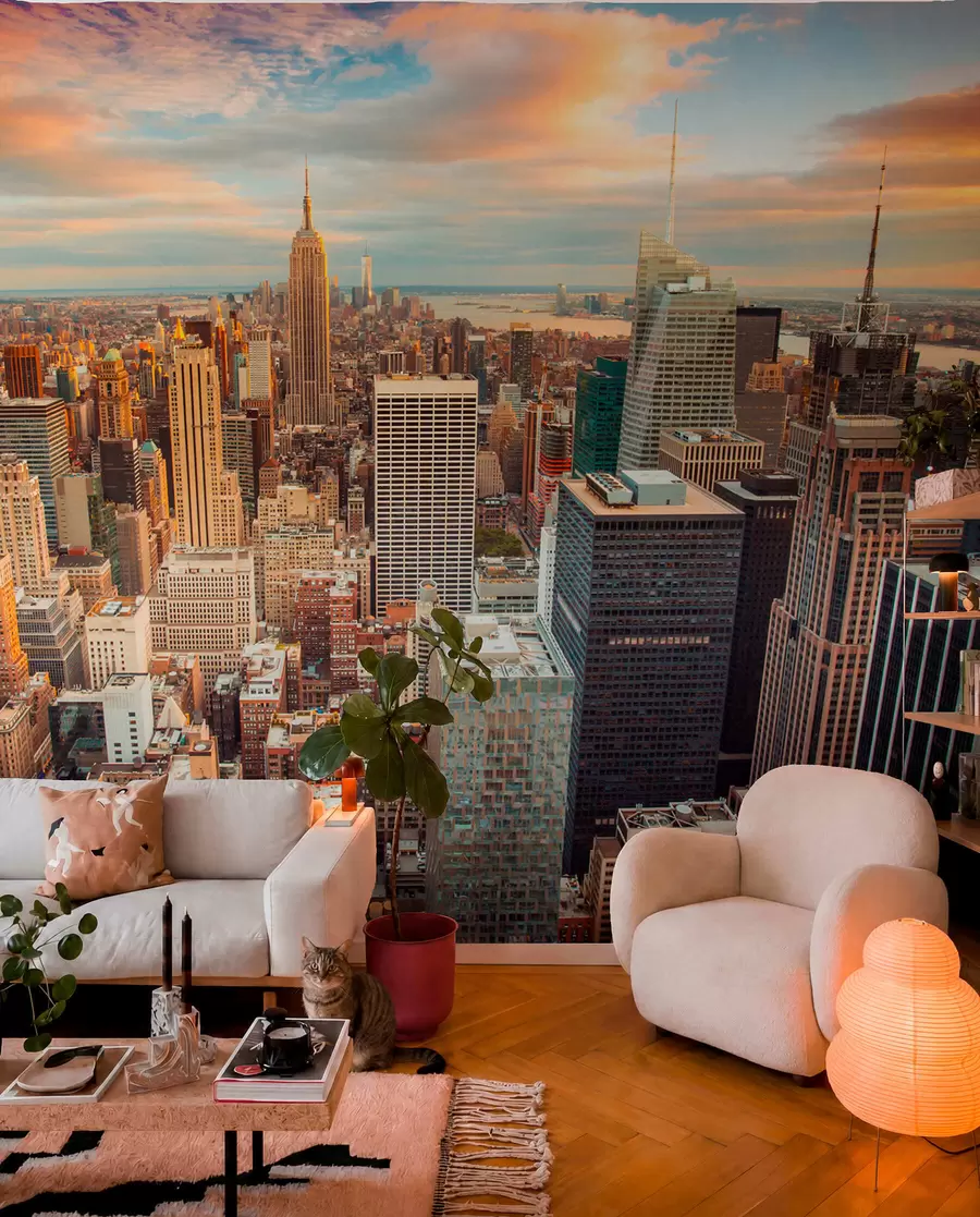 Valokuvatapetti Ilmanäkymä New Yorkin auringonlaskuun u80529