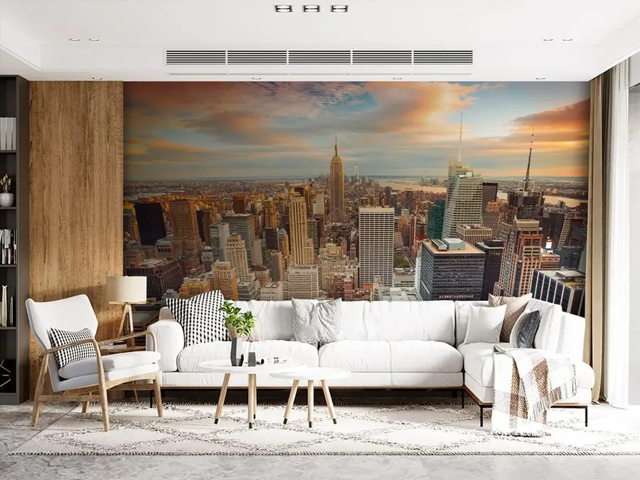 Valokuvatapetti Ilmanäkymä New Yorkin auringonlaskuun u80529