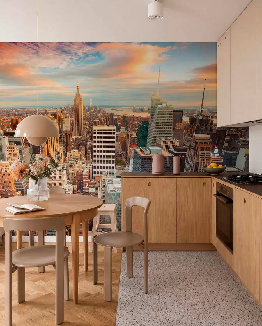 Valokuvatapetti Ilmanäkymä New Yorkin auringonlaskuun u80529