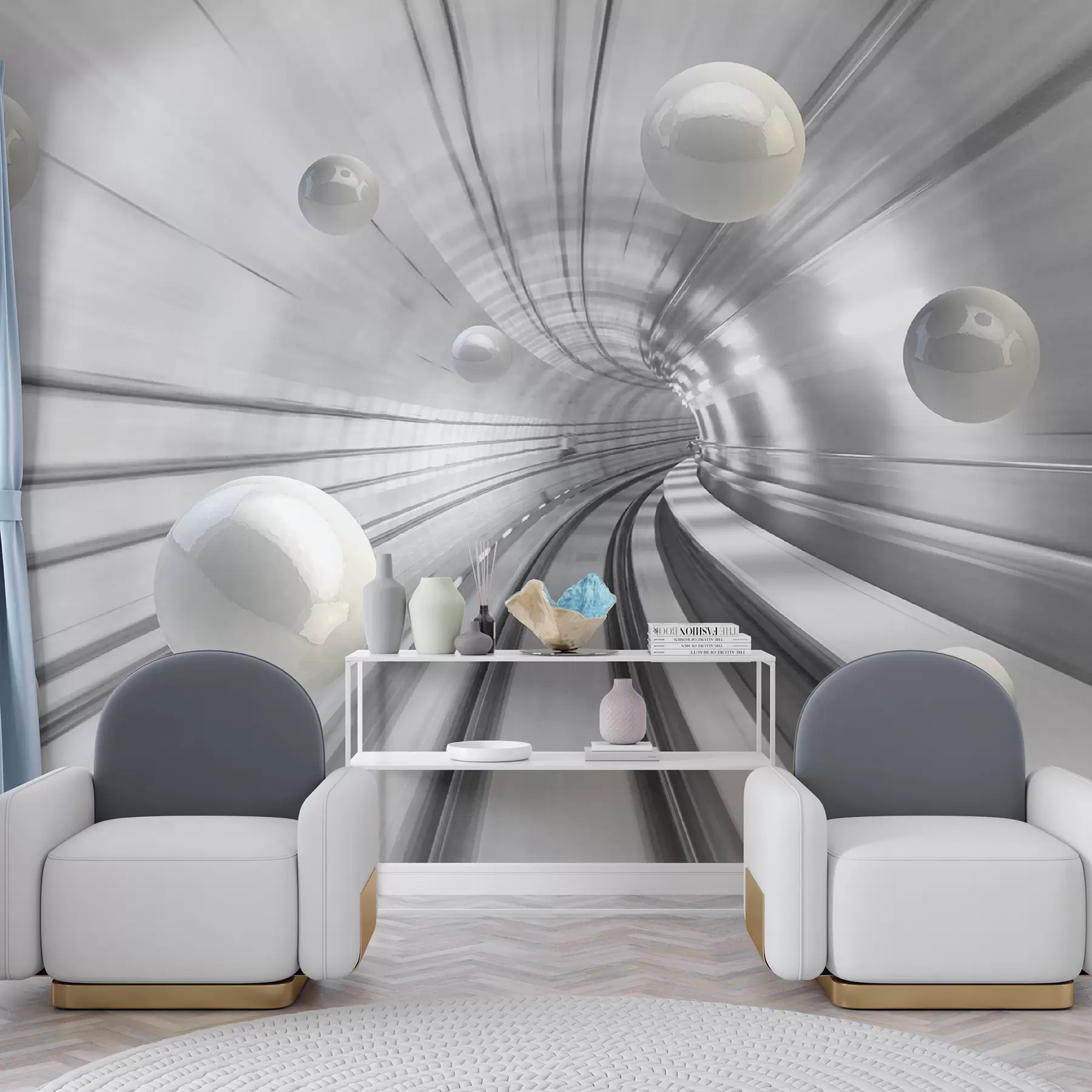 Valokuvatapetti Tunneli kiiltävillä palloilla u17532