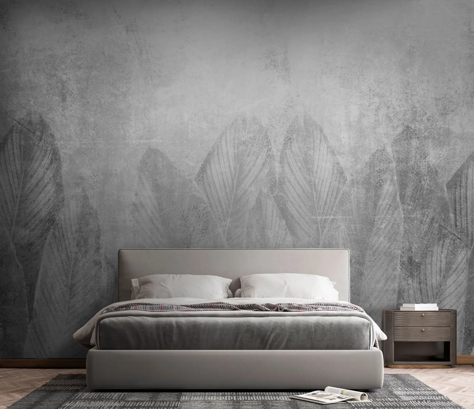 Valokuvatapetti Moderni sisustuspalmulehtiä betonipohjalla u73876