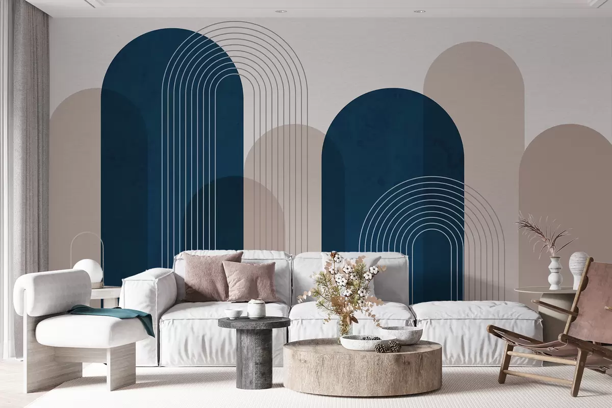 Valokuvatapetti Abstraktit siniset ja beiget kaaret u73098