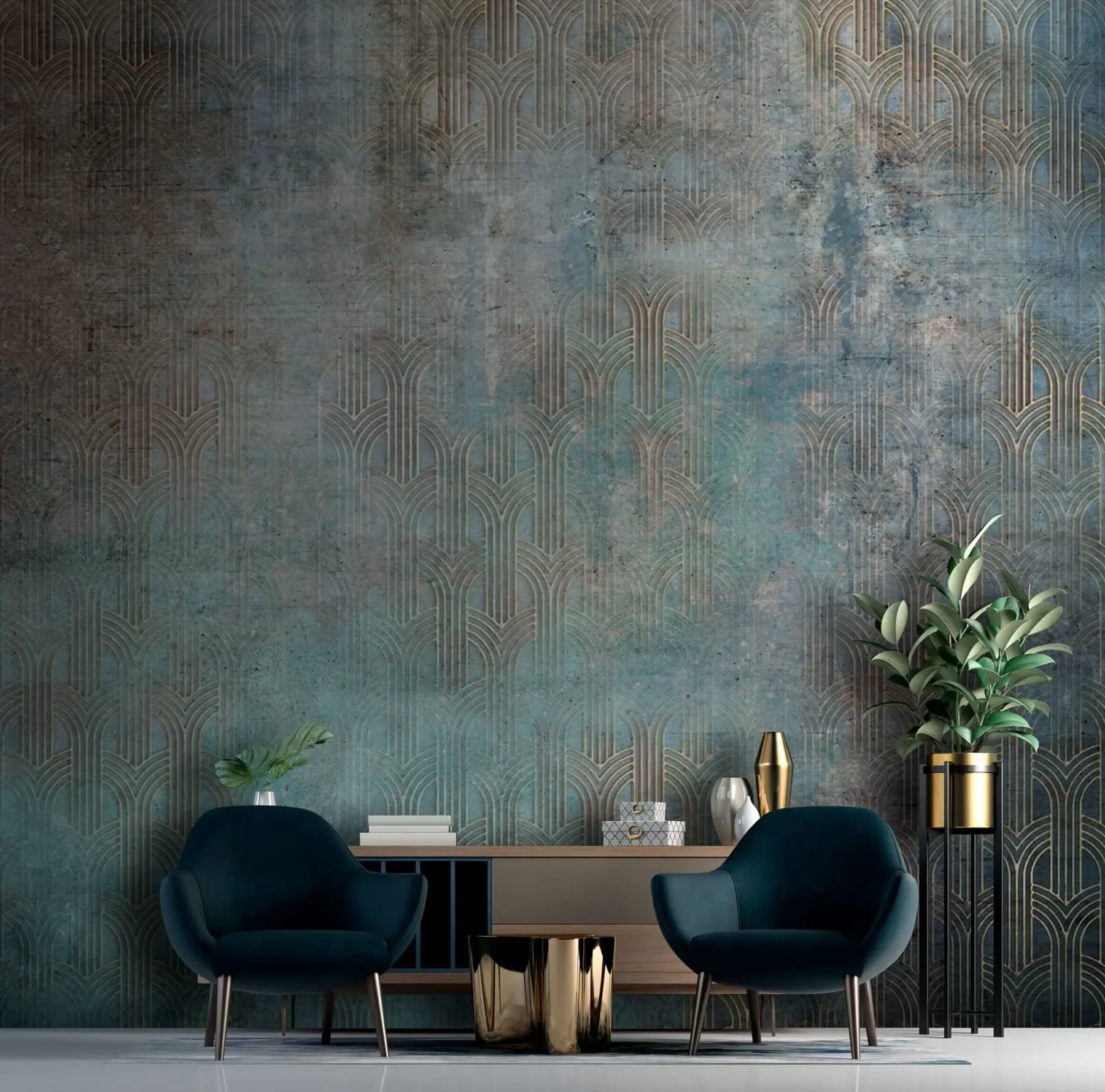 Valokuvatapetti Kaareva kuvio grunge-seinällä u73973