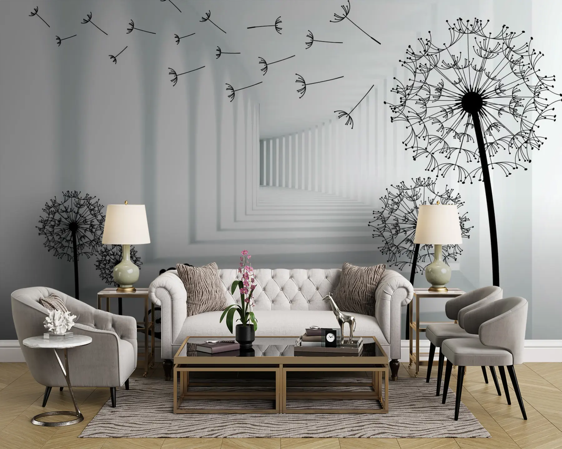 Valokuvatapetti Voikukkien siluetteja tunnelissa u63551